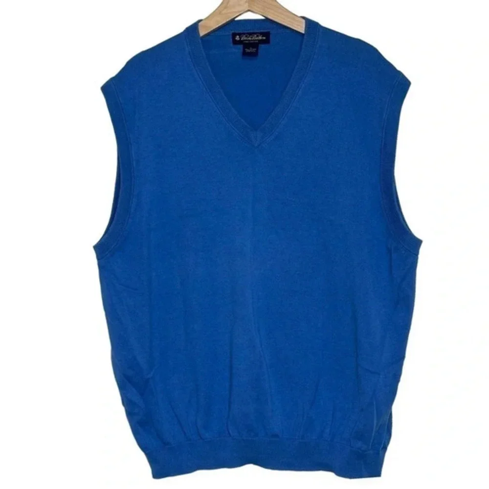 Brooks Brothers XL 100% Pima cotton blue v-neck sweater vest‎